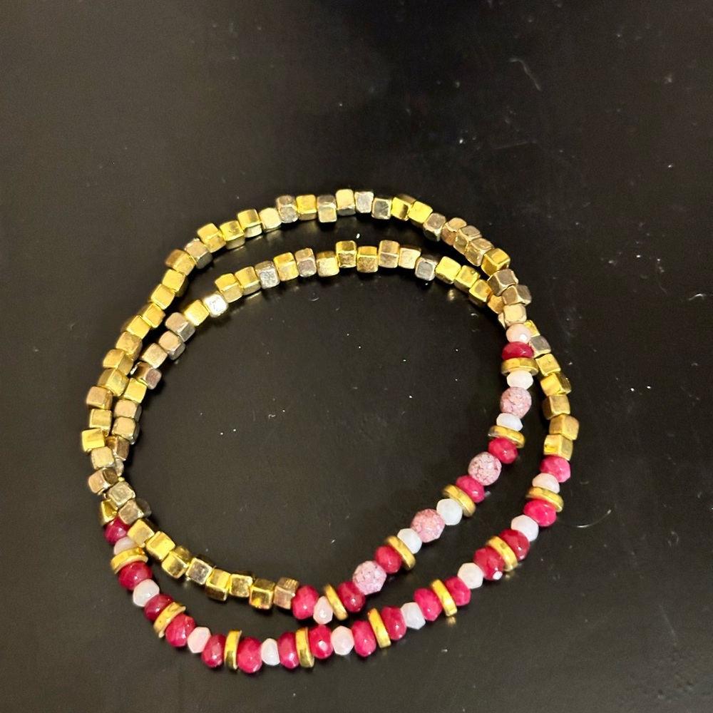 Pink Burgundy and Gold Bracelets
